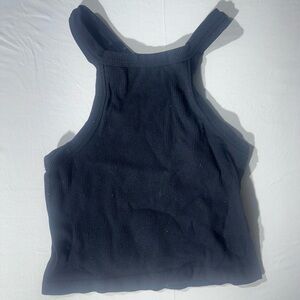 Ribbed High-Neck Black Tank Top